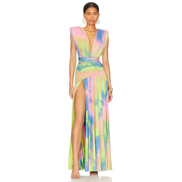 Bronx and Banco Maya Robe Gown Maxi Tie Dye Multicolor Gala Prom Beachy Size S - Picture 2 of 16